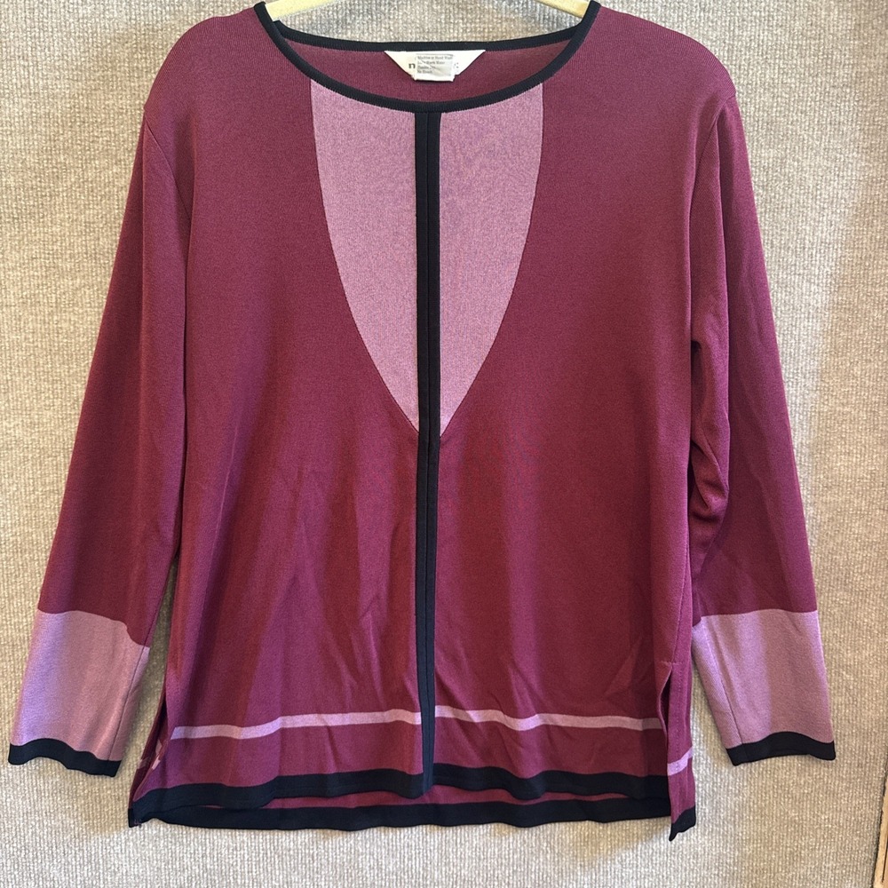 Vintage Purple/Lavender/Black Knit Tunic by Exclusively Misook Size L, Classic